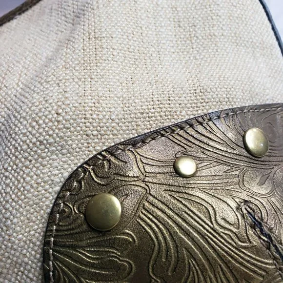 Relic Women's Cream Leather Studded Lined Canvas Purse Shoulder Bag - Picture 4 of 12